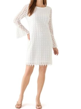Perceptions White Lace Mini Dress with Bell Sleeves